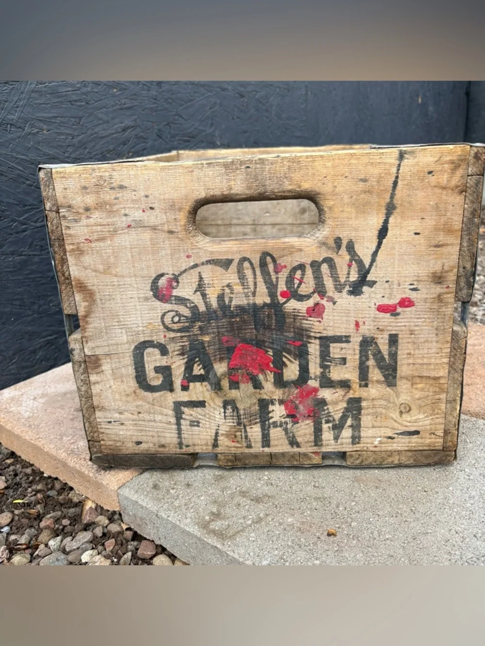 Vintage Steffen’s Garden Farm Wooden Fruit Crate w/ Handles VTG Farmhouse Boho